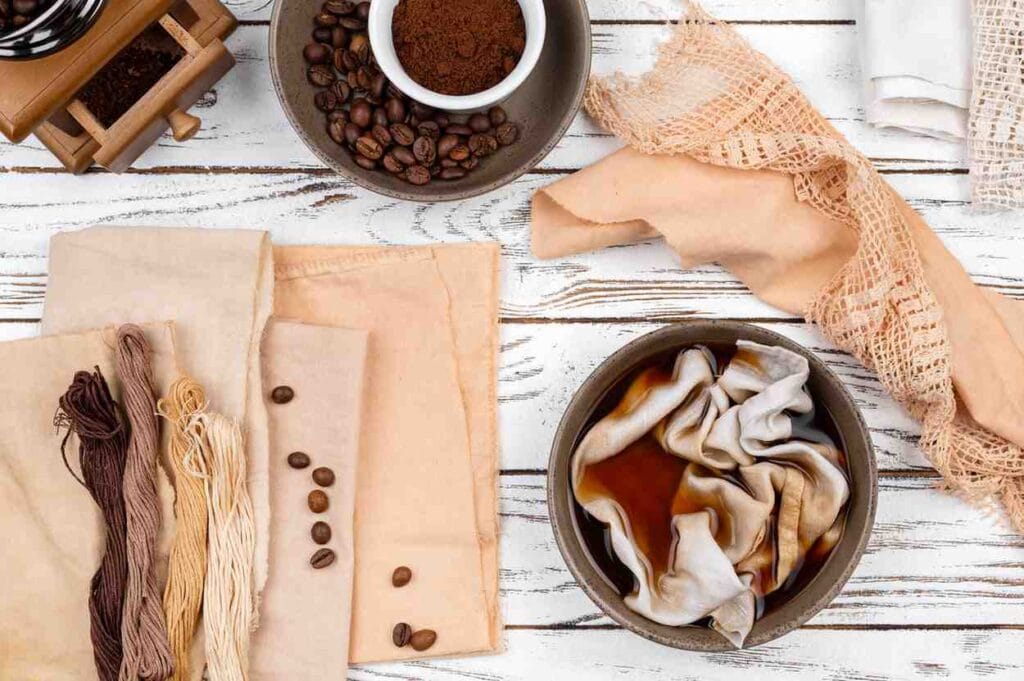 use of stale coffee beans to dye different pieces of clothes