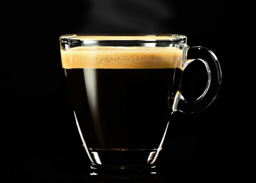 black coffee in a glass cup