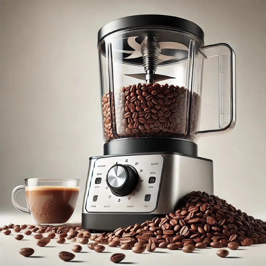 grinding coffee beans in a blender