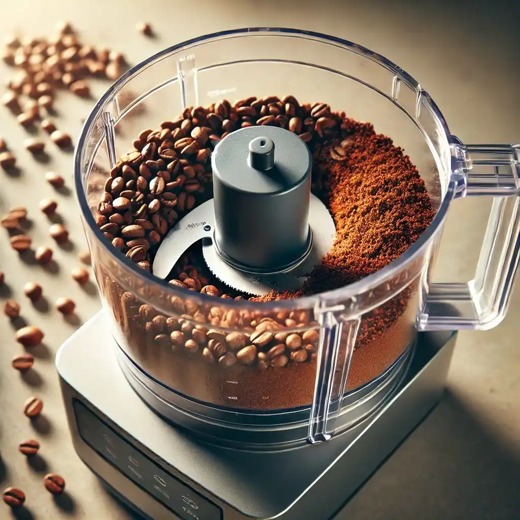 grinding coffee beans in a food processor